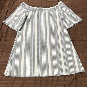 Zara Off-Shoulder Dress - Blue and White Stripes